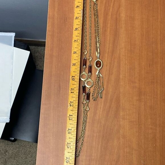 Sarah Coventry goldtone brown gems with removable lariat necklace - Picture 6 of 14